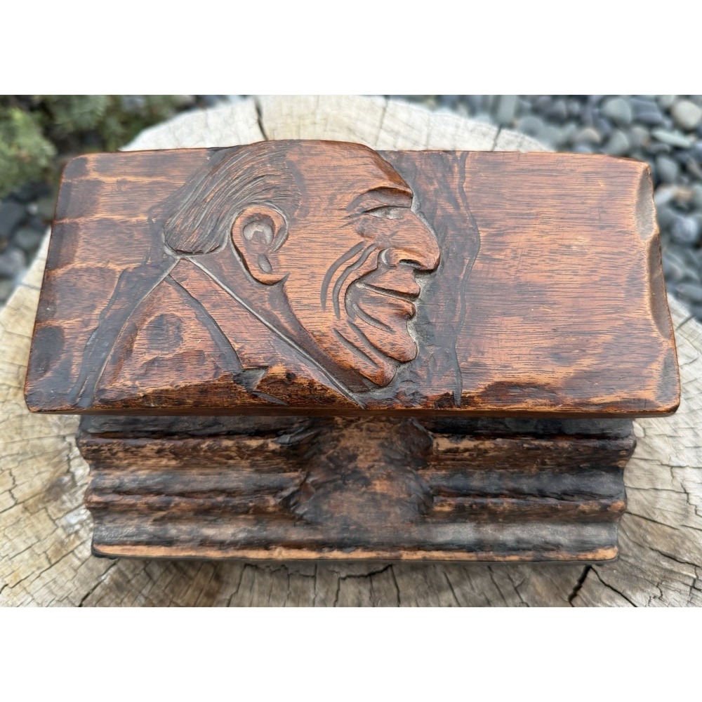 Antique Folk Art Hand Carved Figural Inkwell‎ Stand Late 1800s Wooden
